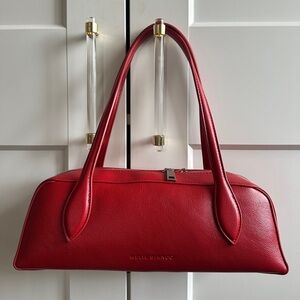 Melie Bianco Red Pebbled Leather Shoulder Bag